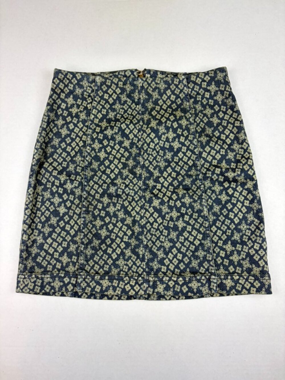 Free People Modern Femme Indigo Combo Green Diamon Stretch Mini Skirt Size 4
